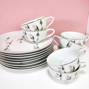 Vintage Mid-century  Laurel "Trellis" China Snack Set, made in Japan